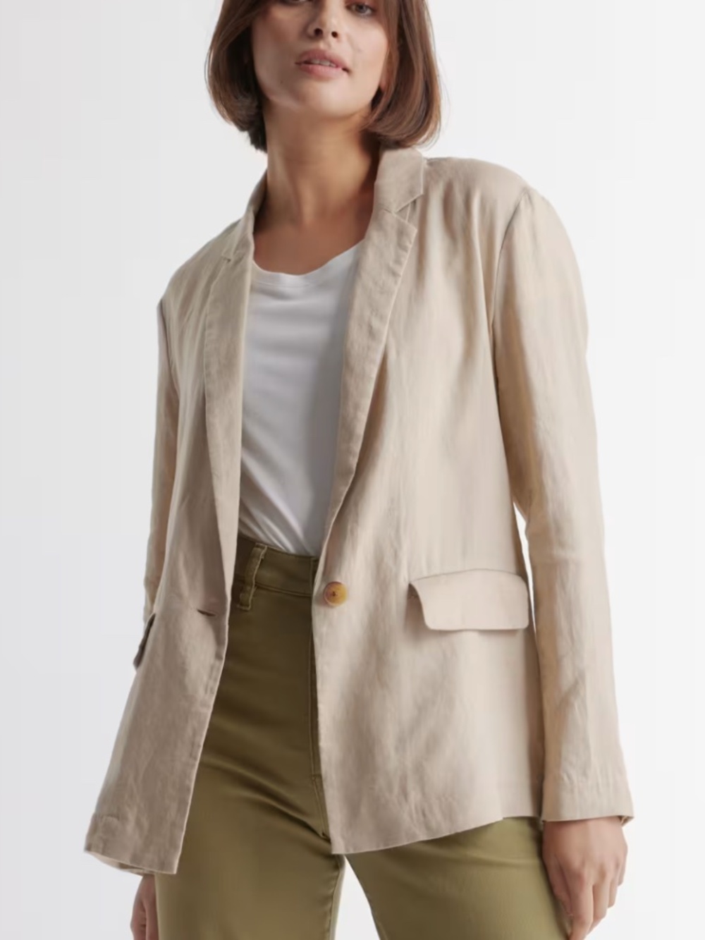 Quince Single Breasted 100% European Linen Blazer Flax Khaki Tan Extra Large